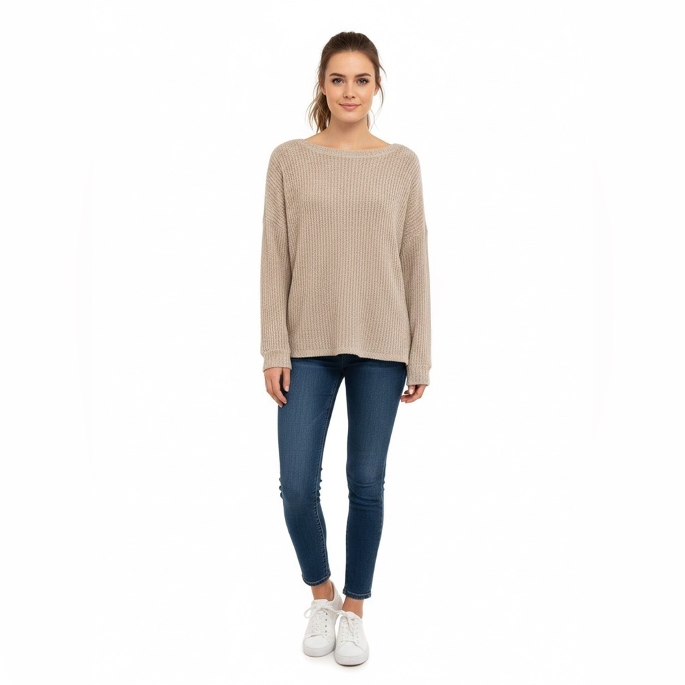 LIFE Love Is For Eternity Beige Knit Sweater Size L Button Back Size L
